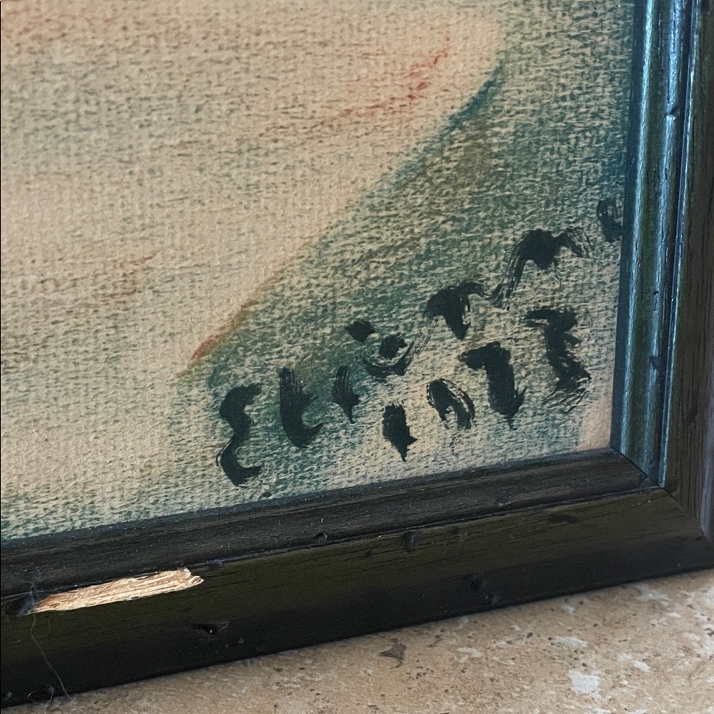Sunflower Art Mixed Media Painting in Dark Green Frame ~ Etienne 1973 Rare art - Picture 7 of 16
